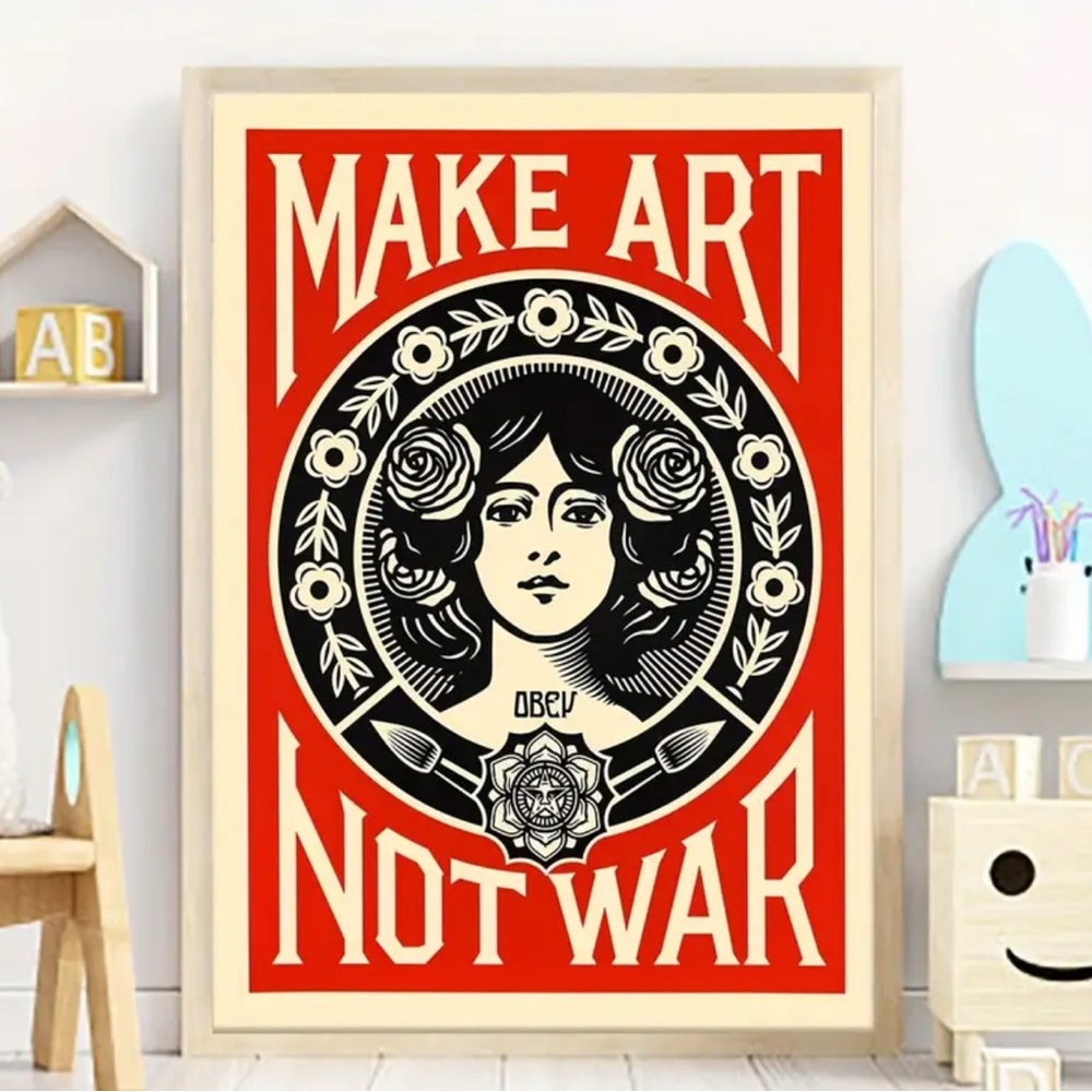 Make Art Not War Anti-War Retro Slogan Canvas Print Wall Art